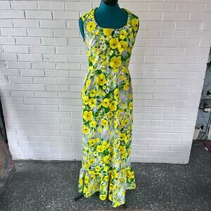 Vintage 70s yellow floral maxi dress